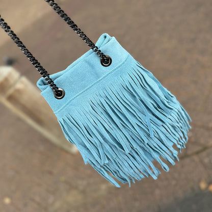 Frills and Thrills Suede Handbag